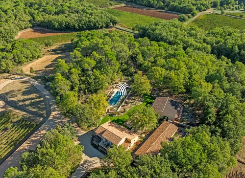 Aerial view of the Hameau Font estate in the Provence countryside.